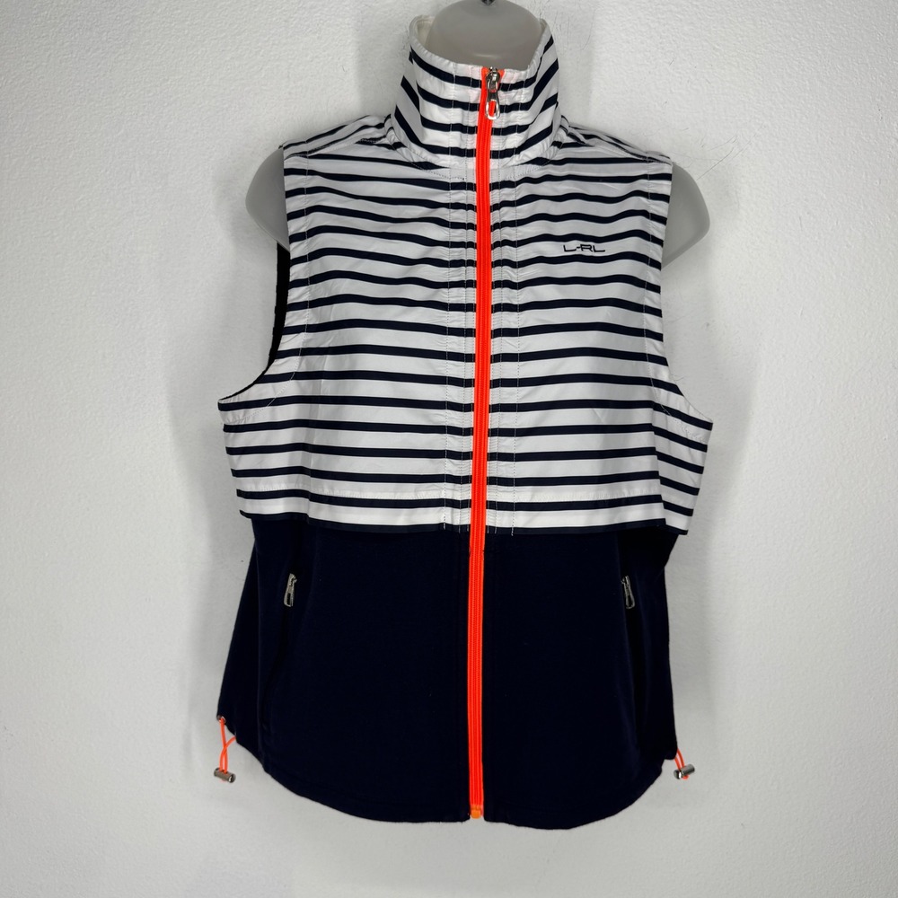 Ralph Lauren Active Women Small Navy Striped Vest Athleisure Nautical Preppy